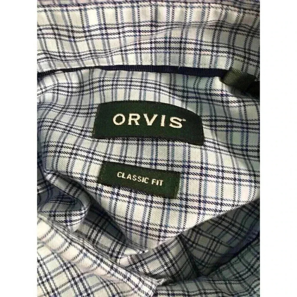 Orvis Mens Large Classic Fit Blue Check Print Button Up Shirt L/S Pockets - Picture 5 of 7